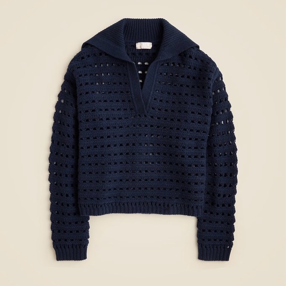 J. Crew Sweaters - J. Crew Collection 100% Cashmere Sailor-Collar Pointelle Sweater Navy | XL | NWT